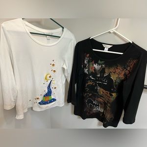 Two ladies shirts. One Fall and one Halloween